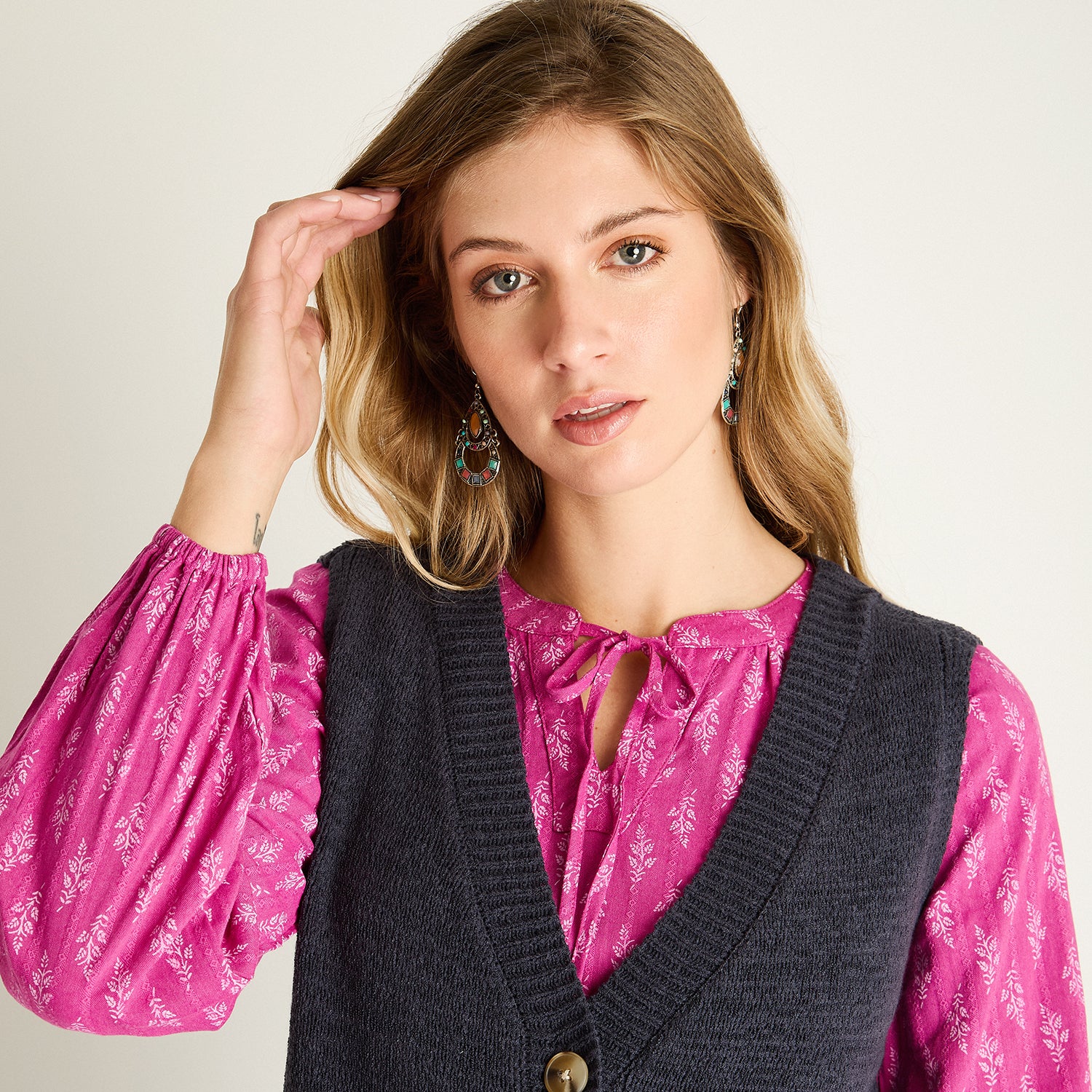 Chaleco Cardigan Azul Sin Mangas