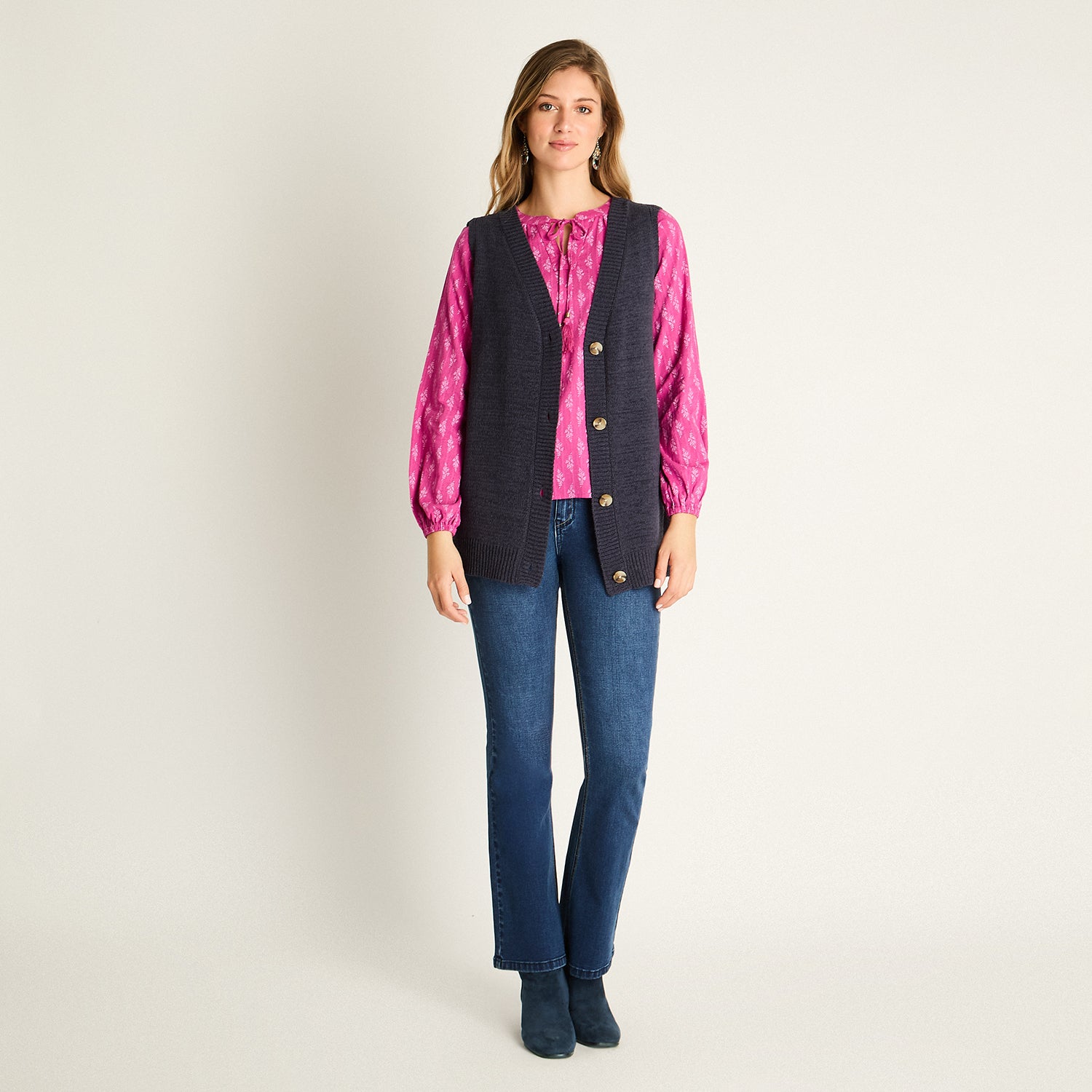 Chaleco Cardigan Azul Sin Mangas