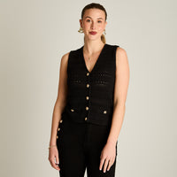 Cardigan Negro Sin Mangas Elasticidad Media Sin Forro Calce Normal Tela Tejido