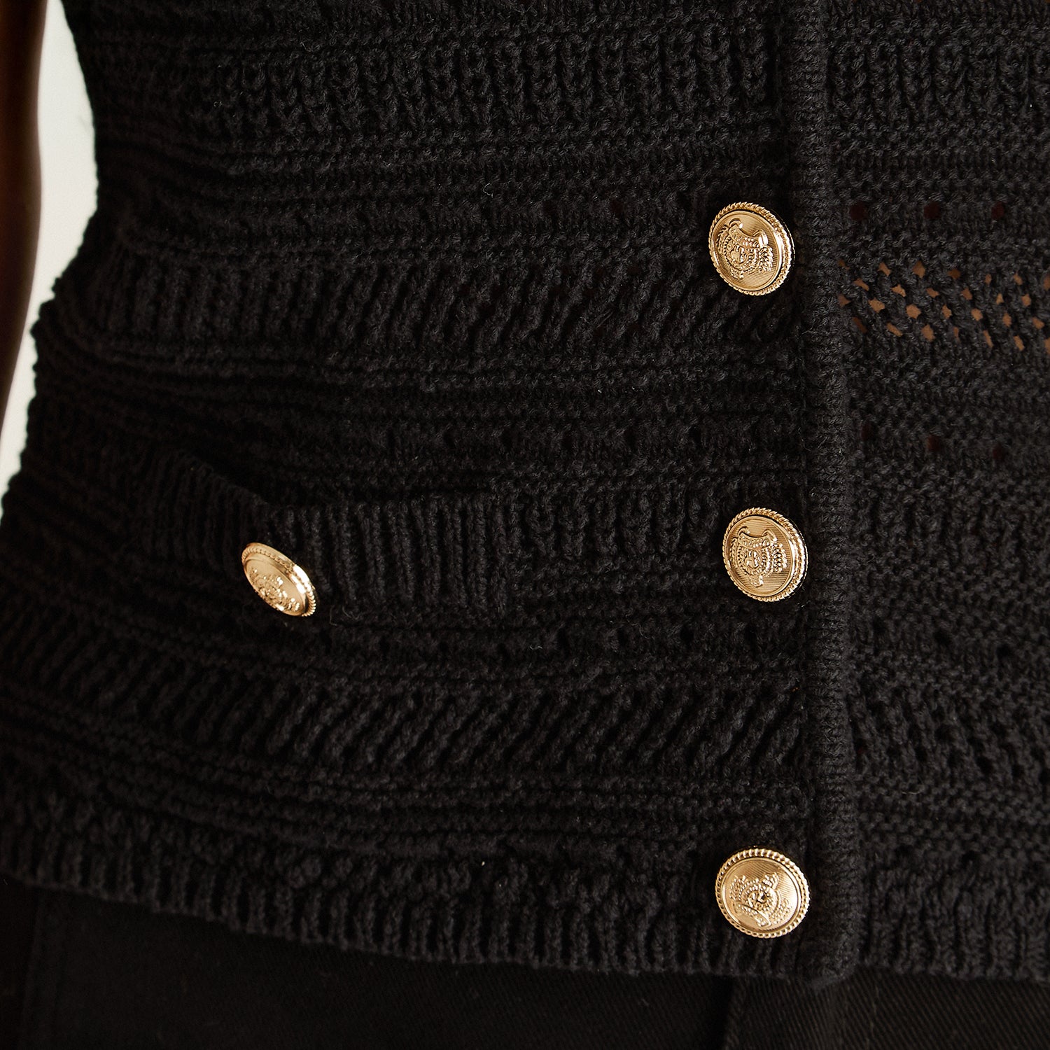 Cardigan Negro Sin Mangas Elasticidad Media Sin Forro Calce Normal Tela Tejido