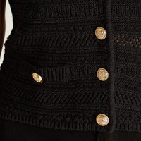 Cardigan Negro Sin Mangas Elasticidad Media Sin Forro Calce Normal Tela Tejido