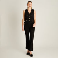 Cardigan Negro Sin Mangas Elasticidad Media Sin Forro Calce Normal Tela Tejido