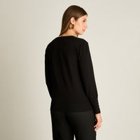 Cardigan Negro Manga Larga Elasticidad Media Sin Forro Calce Normal Tela Tejido