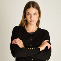 Cardigan Negro Manga Larga Elasticidad Media Sin Forro Calce Normal Tela Tejido