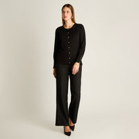Cardigan Negro Manga Larga Elasticidad Media Sin Forro Calce Normal Tela Tejido
