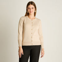 Cardigan Beige Manga Larga Elasticidad Media Sin Forro Calce Normal Tela Tejido
