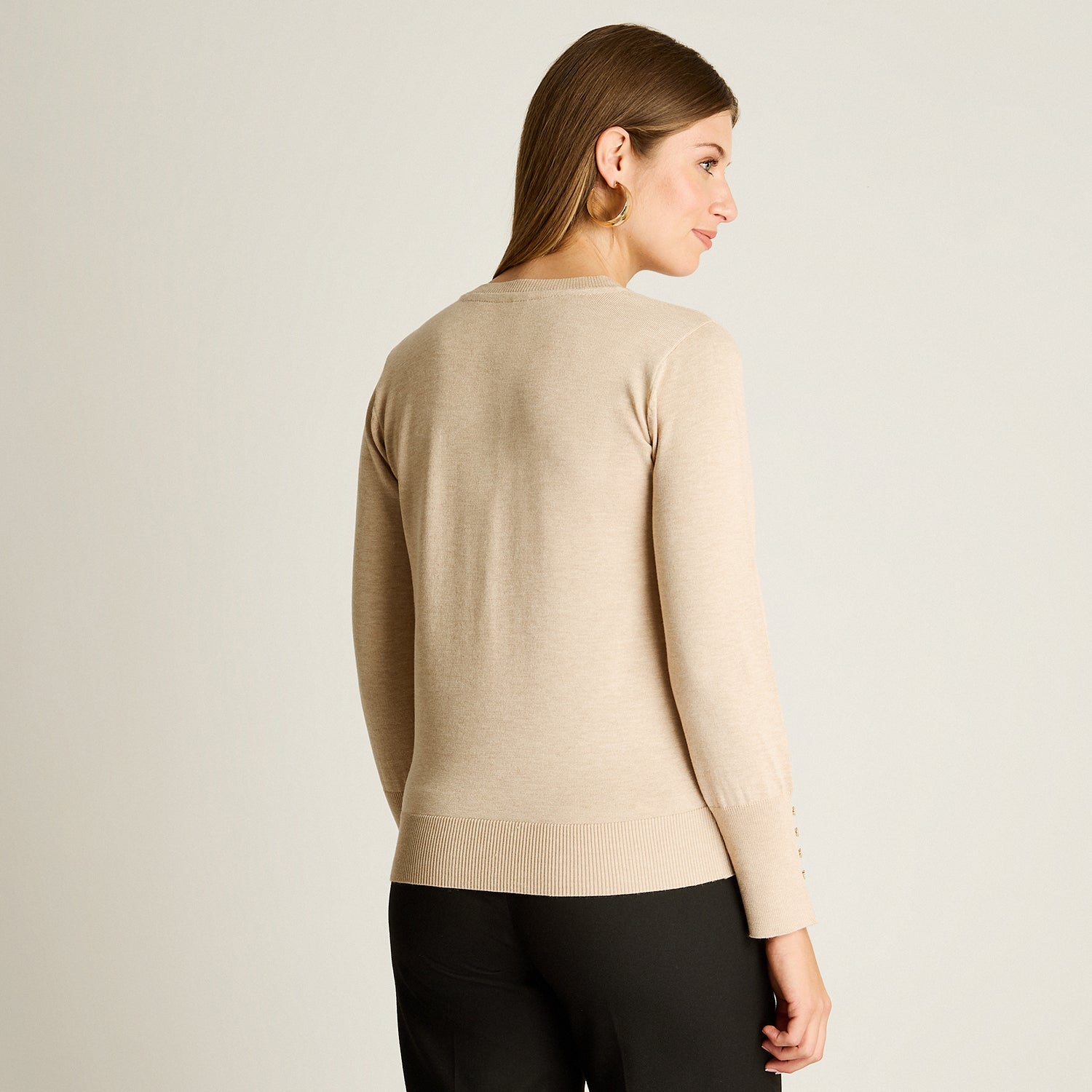 Cardigan Beige Manga Larga Elasticidad Media Sin Forro Calce Normal Tela Tejido