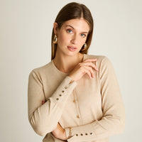 Cardigan Beige Manga Larga Elasticidad Media Sin Forro Calce Normal Tela Tejido