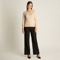 Cardigan Beige Manga Larga Elasticidad Media Sin Forro Calce Normal Tela Tejido