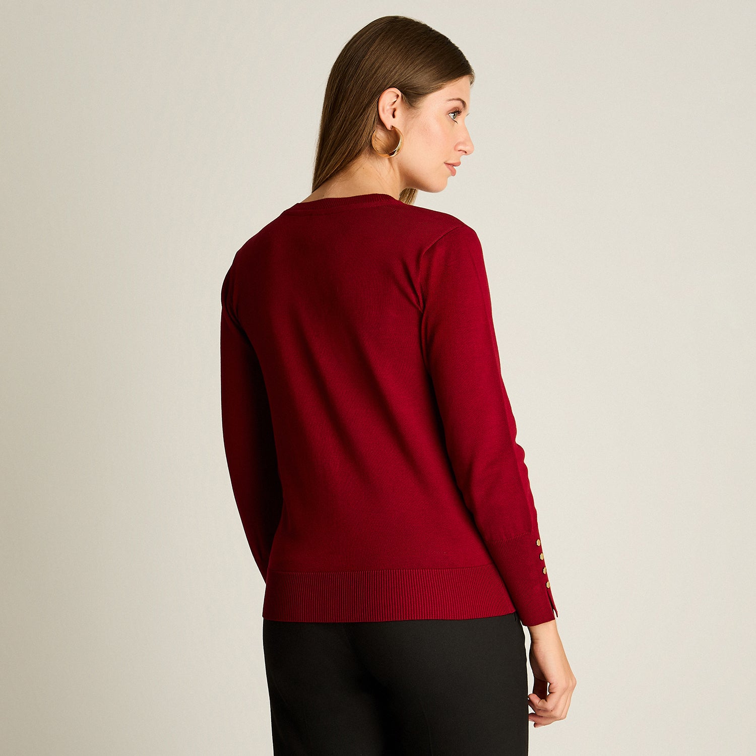 Cardigan Rojo Manga Larga Elasticidad Media Sin Forro Calce Normal Tela Tejido