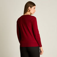 Cardigan Rojo Manga Larga Elasticidad Media Sin Forro Calce Normal Tela Tejido