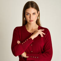 Cardigan Rojo Manga Larga Elasticidad Media Sin Forro Calce Normal Tela Tejido