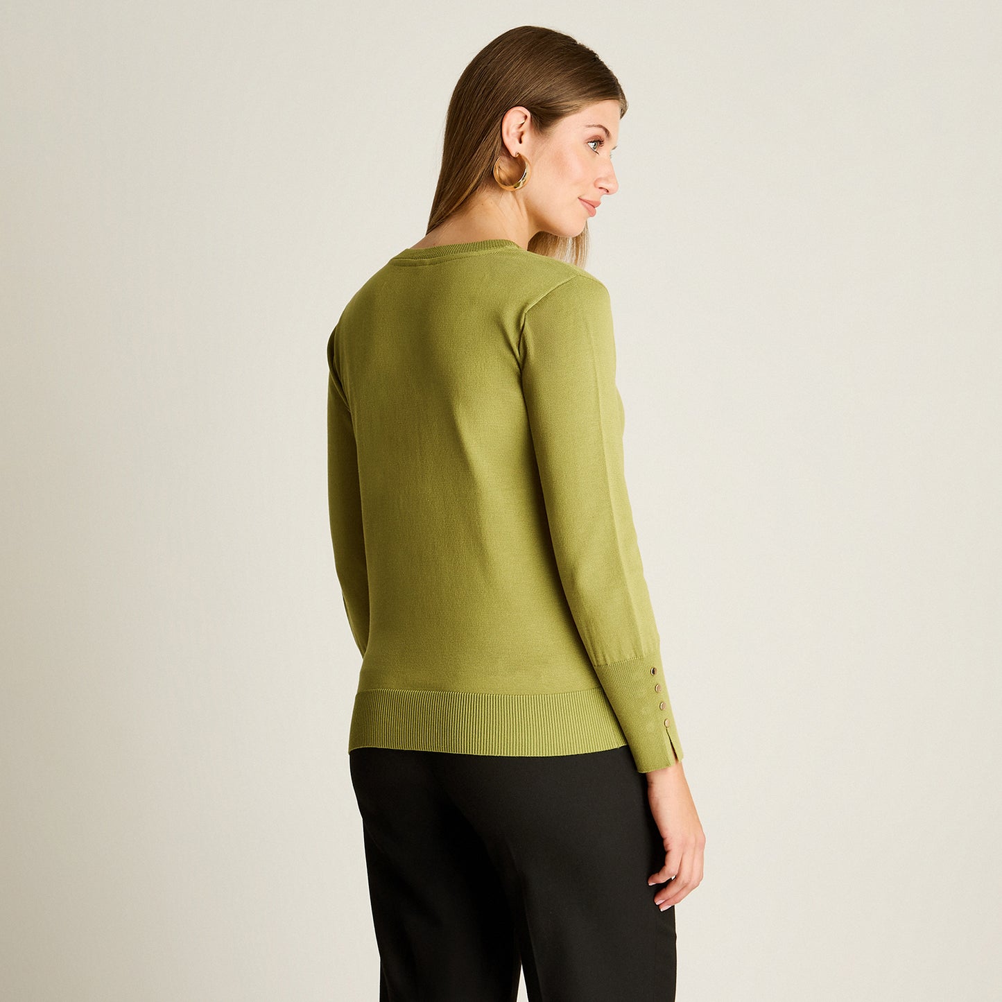 Cardigan Pistacho Manga Larga Elasticidad Media Sin Forro Calce Normal Tela Tejido