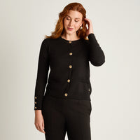 Cardigan Negro Manga Larga Elasticidad Media Sin Forro Calce Normal Tela Tejido