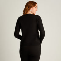 Cardigan Negro Manga Larga Elasticidad Media Sin Forro Calce Normal Tela Tejido