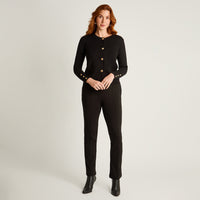 Cardigan Negro Manga Larga Elasticidad Media Sin Forro Calce Normal Tela Tejido