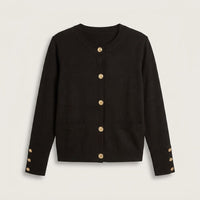Cardigan Negro con Botones Dorados en Tejido en plano