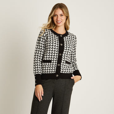 Cardigan Blanco Manga Larga Elasticidad Media Sin Forro Calce Normal Tela Tejido