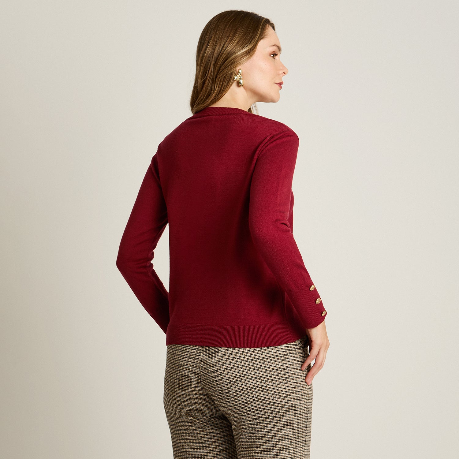 Cardigan Rojo Manga Larga Elasticidad Media Sin Forro Calce Normal Tela Tejido