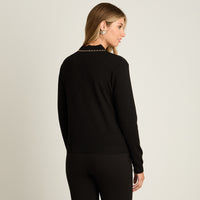 Cardigan Negro Manga Larga Elasticidad Media Sin Forro Calce Normal Tela Tejido