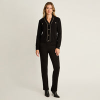 Cardigan Negro Manga Larga Elasticidad Media Sin Forro Calce Normal Tela Tejido