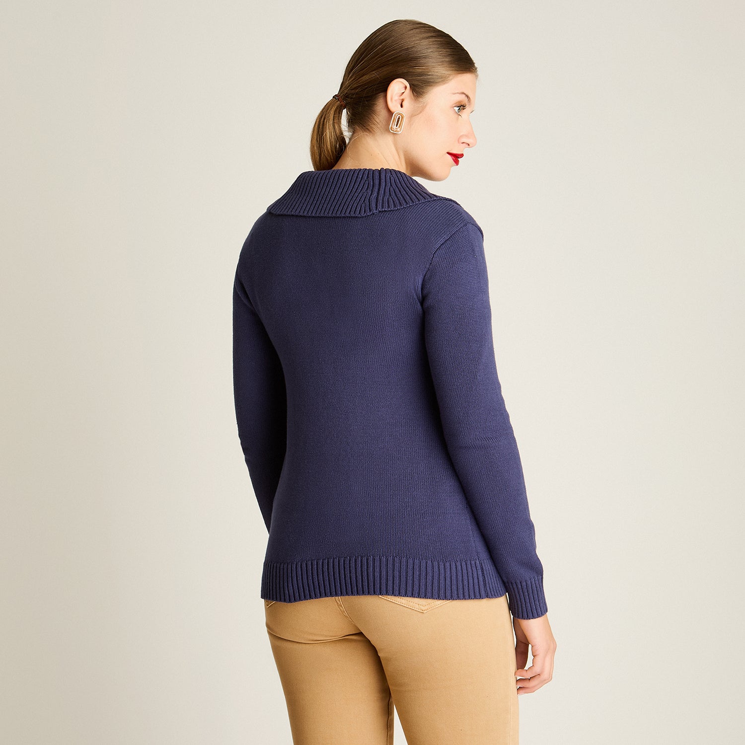 Cardigan Azul Manga Larga Elasticidad Baja Sin Forro Calce Normal Tela Tejido