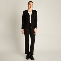 Cardigan Negro Manga Larga Elasticidad Baja Sin Forro Calce Normal Tela Tejido