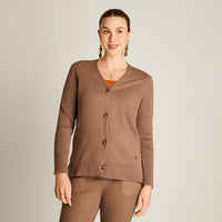Cardigan Taupe Manga Larga Elasticidad Baja Sin Forro Calce Normal Tela Tejido