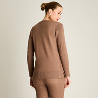 Cardigan Taupe Manga Larga Elasticidad Baja Sin Forro Calce Normal Tela Tejido
