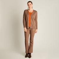 Cardigan Taupe Manga Larga Elasticidad Baja Sin Forro Calce Normal Tela Tejido