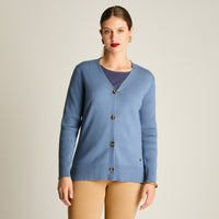 Cardigan Indigo Manga Larga Elasticidad Baja Sin Forro Calce Normal Tela Tejido