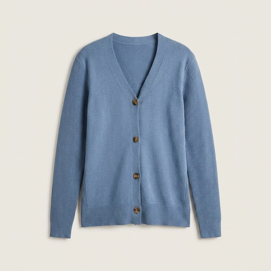 Cardigan Índigo Escote V con Botones Carey en plano