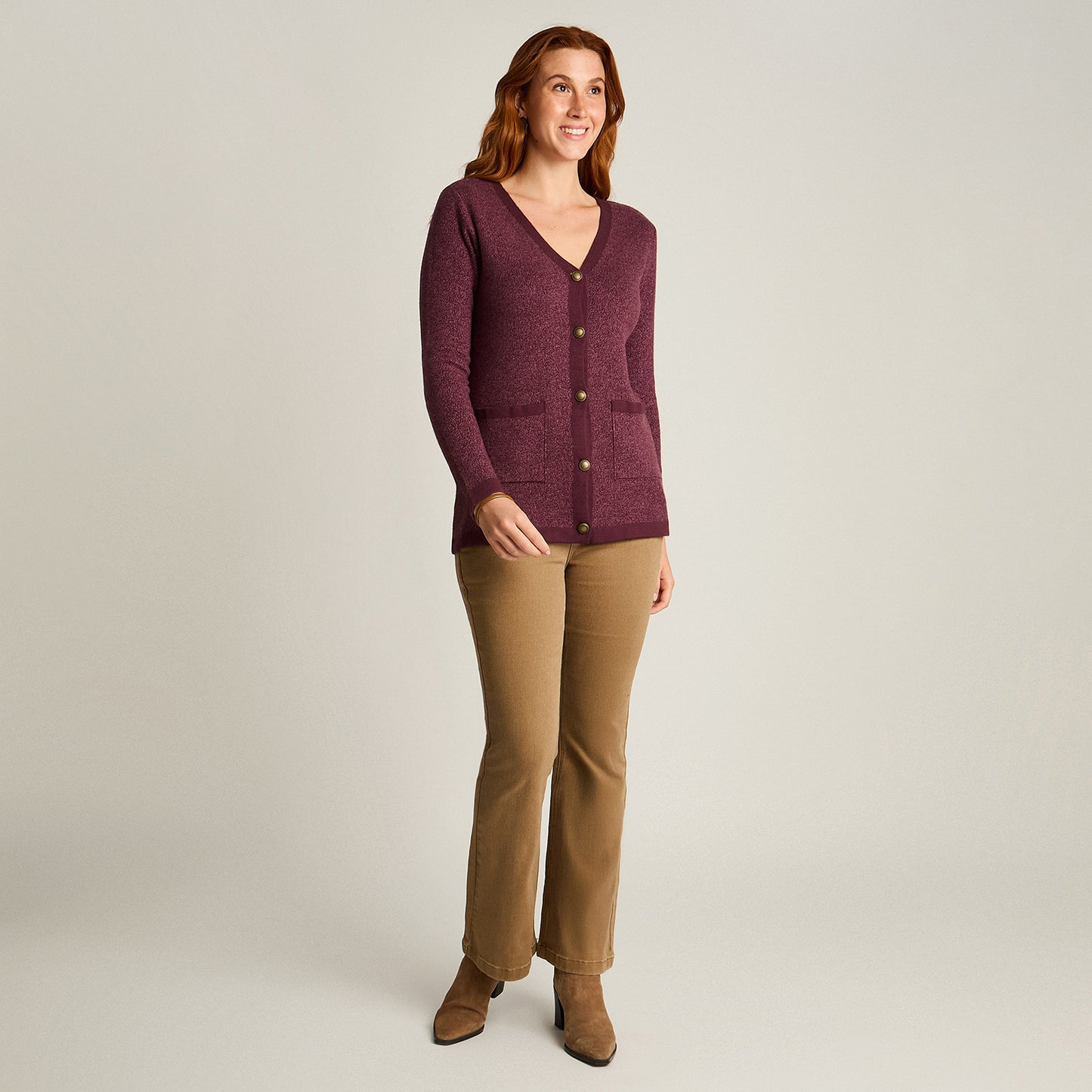 Cardigan Burdeo Manga Larga Elasticidad Media Sin Forro Calce Normal Tela Tejido