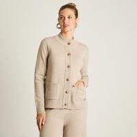 Cardigan Beige Manga Larga Elasticidad Media Sin Forro Calce Normal Tela Tejido
