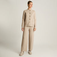 Cardigan Beige Manga Larga Elasticidad Media Sin Forro Calce Normal Tela Tejido