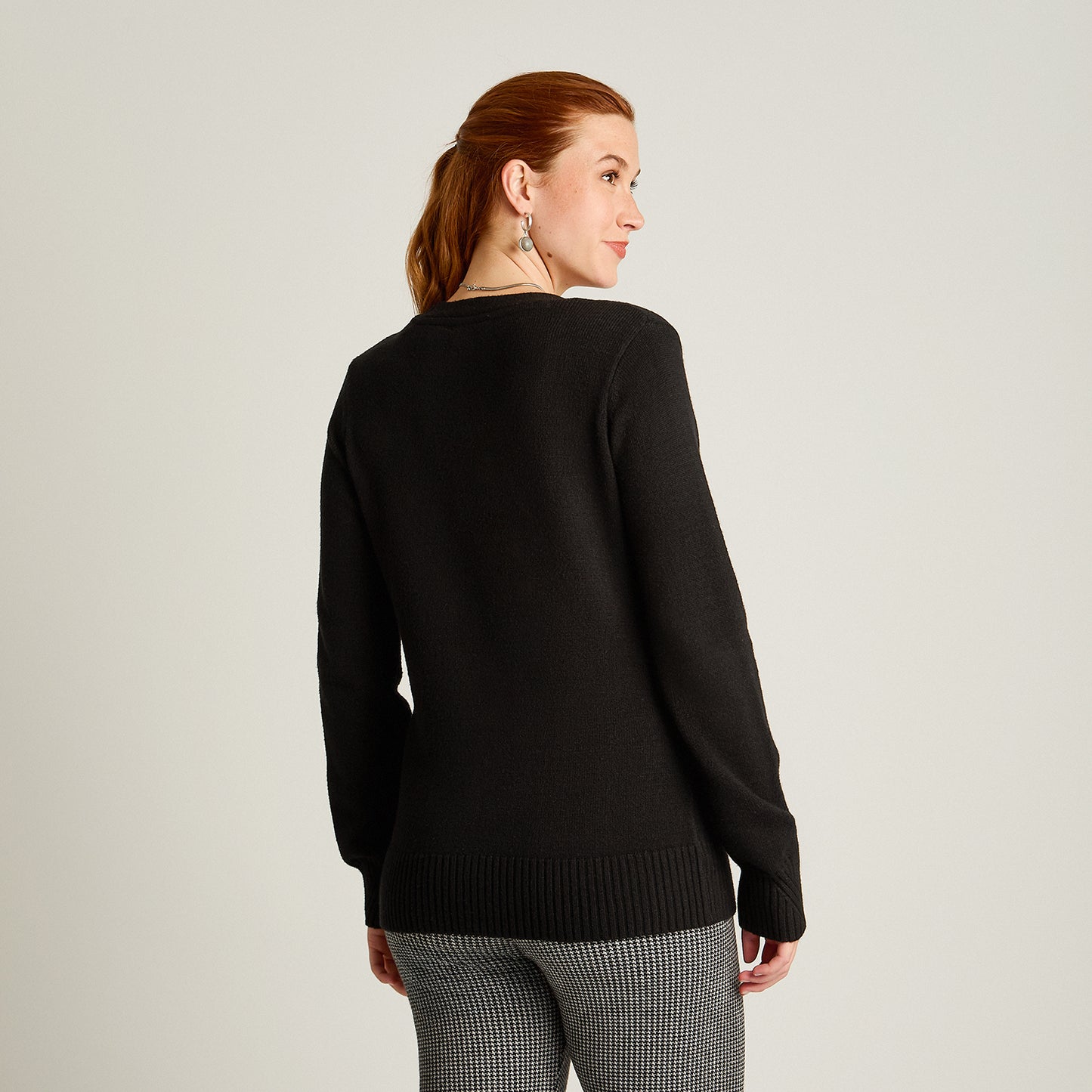 Cardigan Negro Manga Larga Elasticidad Media Sin Forro Calce Normal Tela Tejido