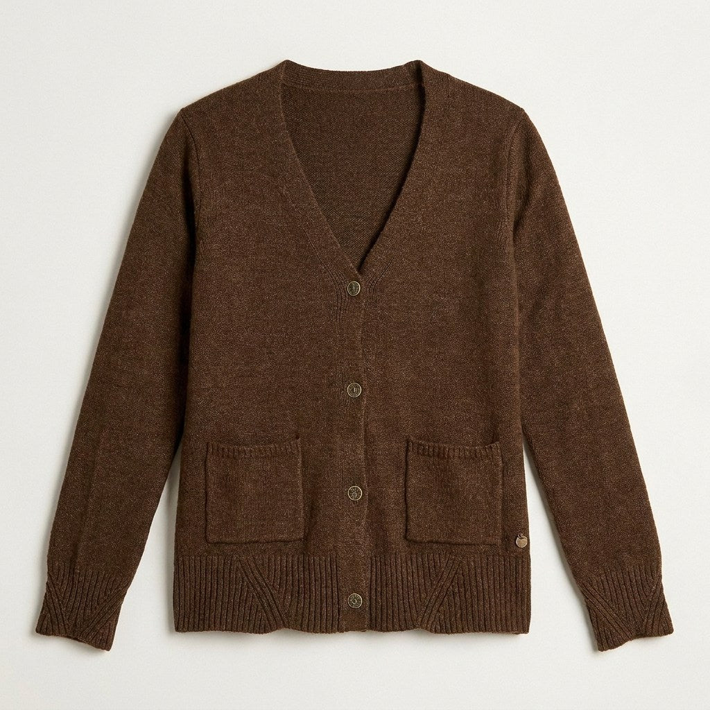 Cardigan Café Con Cuatro Botones Y Bolsillos en plano