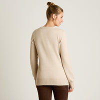 Cardigan Beige Manga Larga Elasticidad Media Sin Forro Calce Normal Tela Tejido