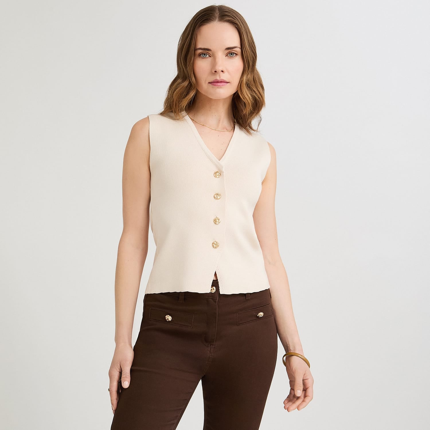Cardigan sin Mangas Escote V Crudo