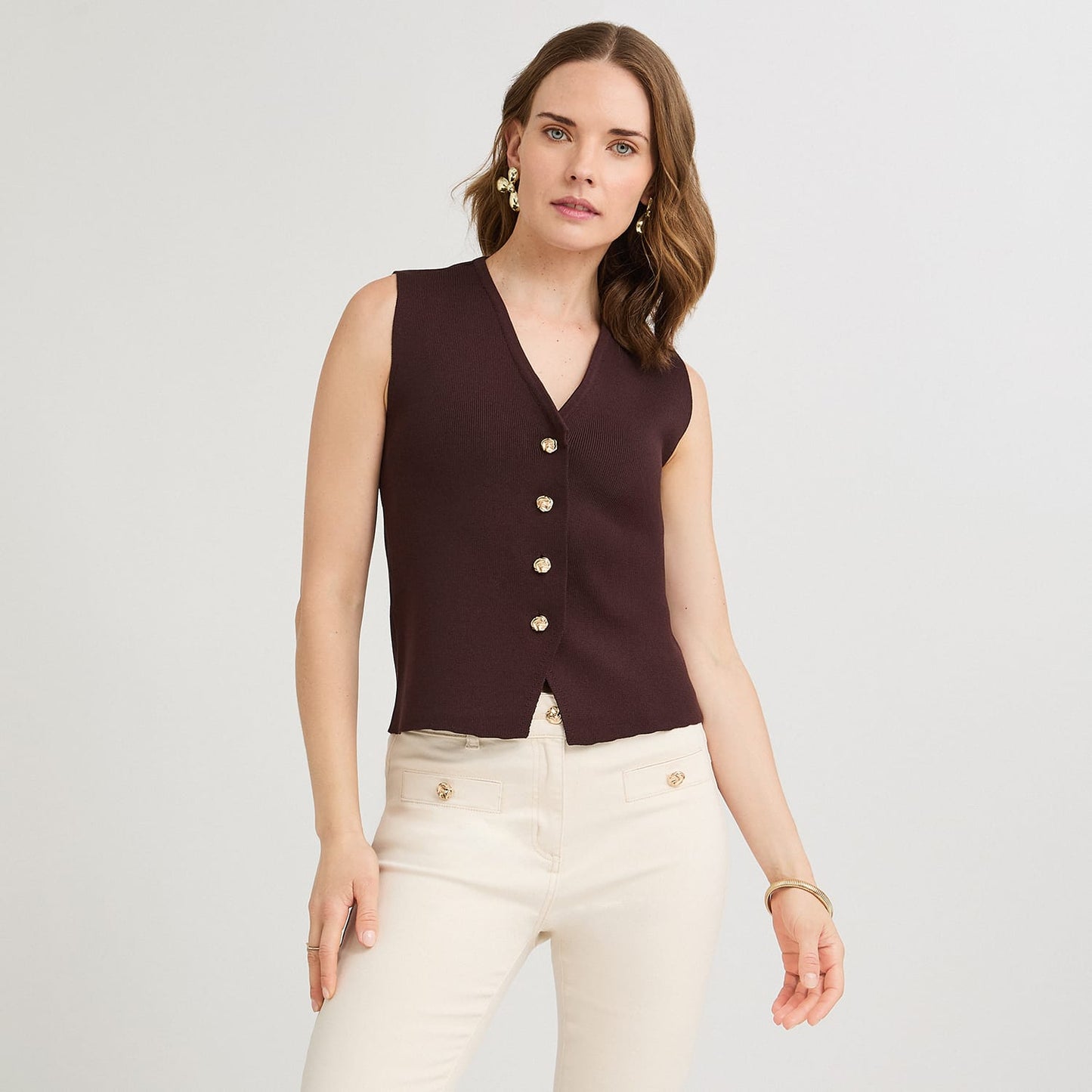 Cardigan sin Mangas Escote V Café