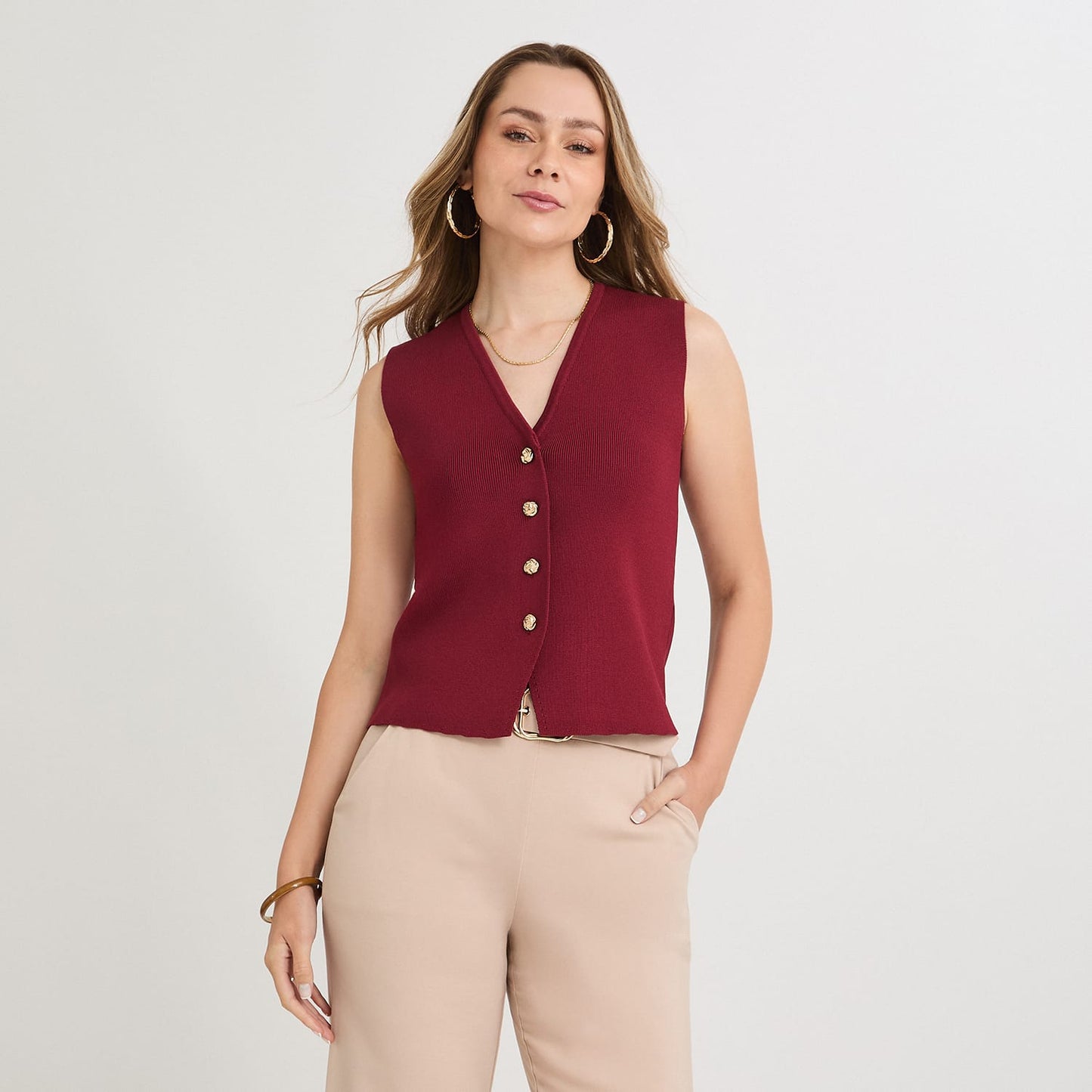 Cardigan sin Mangas Escote V Rojo