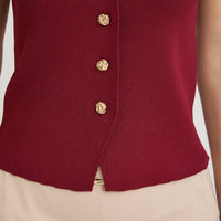 Cardigan sin Mangas Escote V Rojo