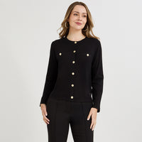Cardigan Escote Redondo con Bolsillos Falsos Negro