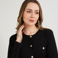 Cardigan Escote Redondo con Bolsillos Falsos Negro