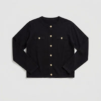 Cardigan Escote Redondo con Bolsillos Falsos Negro en plano