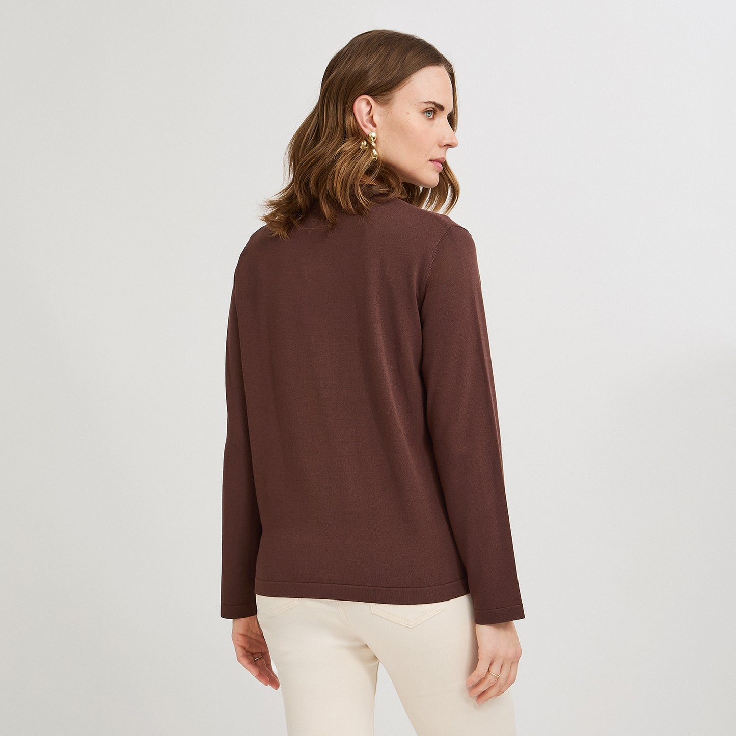Cardigan Escote Redondo con Bolsillos Falsos Café