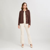 Cardigan Escote Redondo con Bolsillos Falsos Café