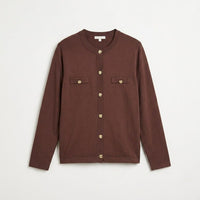 Cardigan Escote Redondo con Bolsillos Falsos Café en plano