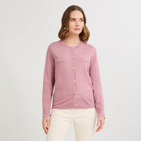 Cardigan Escote Redondo con Bolsillos Falsos Rosado