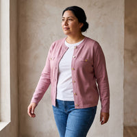 Cardigan Escote Redondo con Bolsillos Falsos Rosado lifestyle